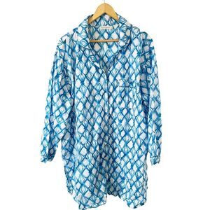 Mahogany Blue White Geometric Pattern Cotton Button Down Shirt
